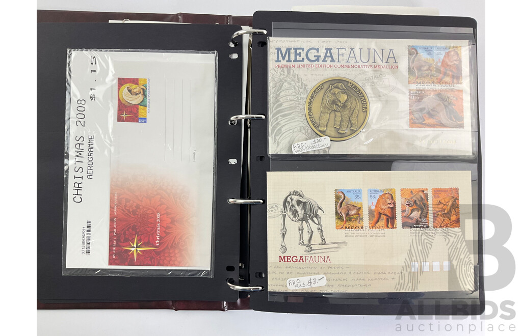 Album of Australian 2008 PNCs and Fist Day Covers Including Mega Fauna, 100 Years of Quarantine, Beijing Olympic Games, Centenary of Rugby League, Remembrance, World Youth Day Sydney, Centenary of Scouting, Year of the Rat