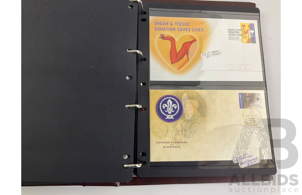 Album of Australian 2008 PNCs and Fist Day Covers Including Mega Fauna, 100 Years of Quarantine, Beijing Olympic Games, Centenary of Rugby League, Remembrance, World Youth Day Sydney, Centenary of Scouting, Year of the Rat