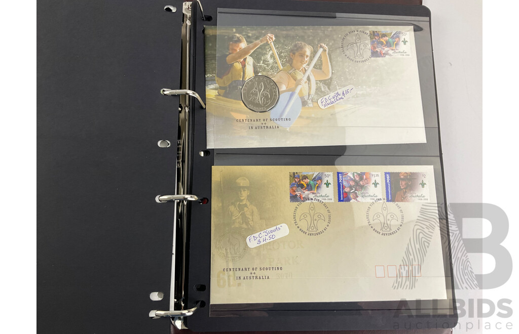 Album of Australian 2008 PNCs and Fist Day Covers Including Mega Fauna, 100 Years of Quarantine, Beijing Olympic Games, Centenary of Rugby League, Remembrance, World Youth Day Sydney, Centenary of Scouting, Year of the Rat