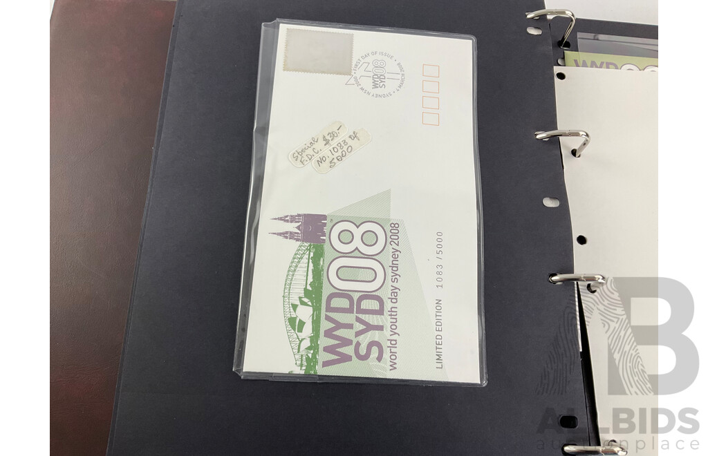 Album of Australian 2008 PNCs and Fist Day Covers Including Mega Fauna, 100 Years of Quarantine, Beijing Olympic Games, Centenary of Rugby League, Remembrance, World Youth Day Sydney, Centenary of Scouting, Year of the Rat