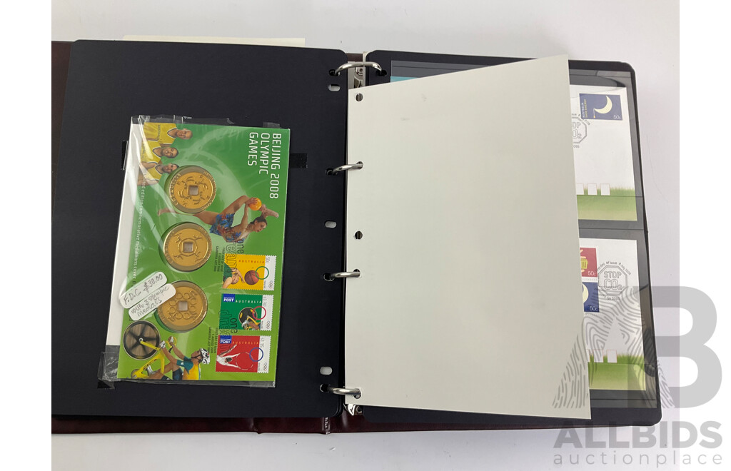 Album of Australian 2008 PNCs and Fist Day Covers Including Mega Fauna, 100 Years of Quarantine, Beijing Olympic Games, Centenary of Rugby League, Remembrance, World Youth Day Sydney, Centenary of Scouting, Year of the Rat