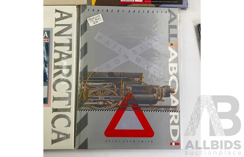 Australian Stamp Presentation Books Including War and Peace, Gaining Ground, Antarctica, White Ensign, Mission to Planet Earth, Trains of Australia, the ANZAC Tradition