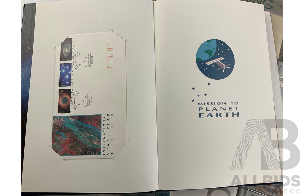 Australian Stamp Presentation Books Including War and Peace, Gaining Ground, Antarctica, White Ensign, Mission to Planet Earth, Trains of Australia, the ANZAC Tradition