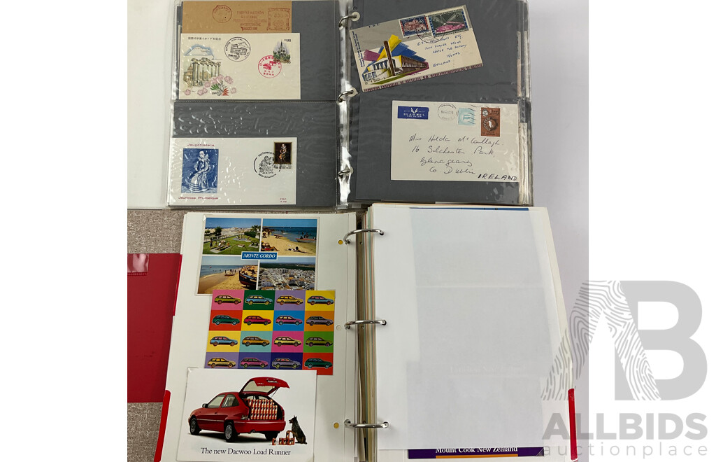 Two Albums of International First Day Covers and Post Cards Including Bahrain, Denmark, Indonesia, Philippines, Budapest, Korea, France, England, Ireland, Germany, Hong Kong