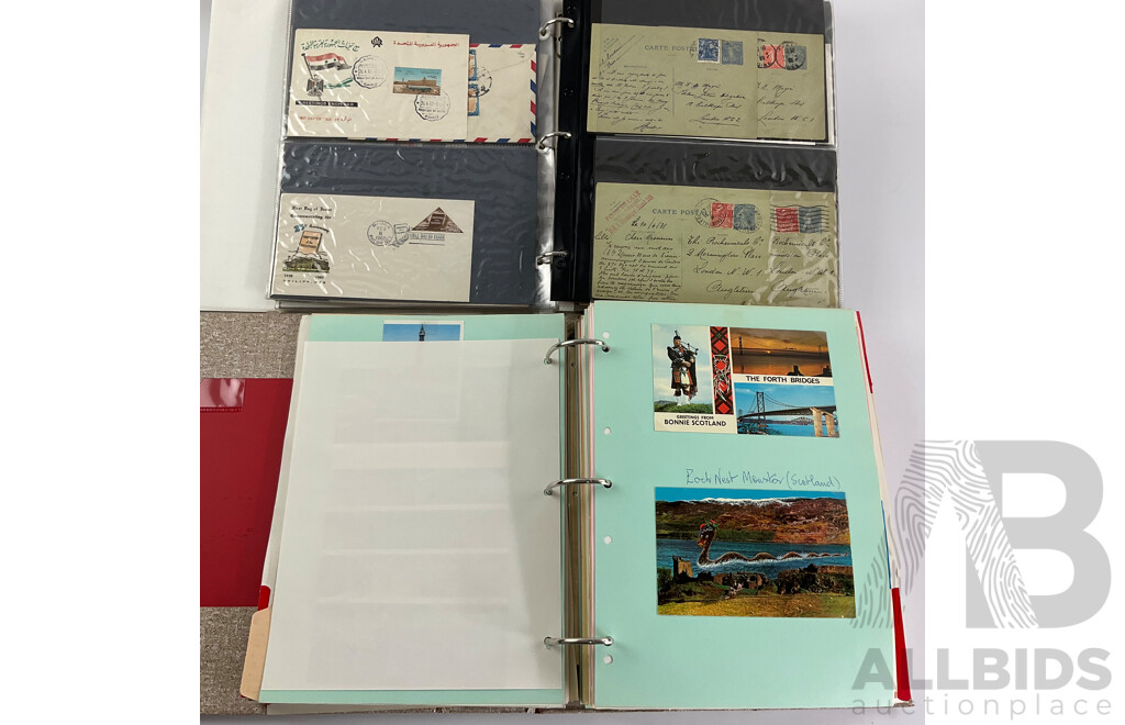 Two Albums of International First Day Covers and Post Cards Including Bahrain, Denmark, Indonesia, Philippines, Budapest, Korea, France, England, Ireland, Germany, Hong Kong