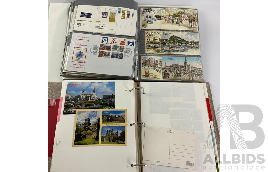 Two Albums of International First Day Covers and Post Cards Including Bahrain, Denmark, Indonesia, Philippines, Budapest, Korea, France, England, Ireland, Germany, Hong Kong