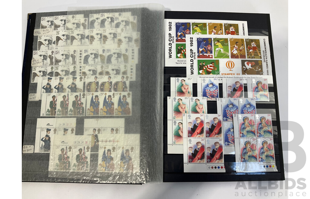 Album of United Kingdom Mint Stamps, Blocks, Strips and Mini Sheets, Examples Spanning 1979 to 1993
