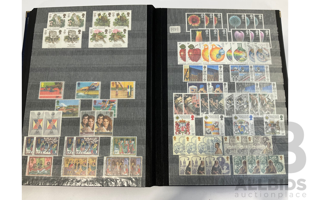 Album of United Kingdom Mint Stamps, Blocks, Strips and Mini Sheets, Examples Spanning 1979 to 1993