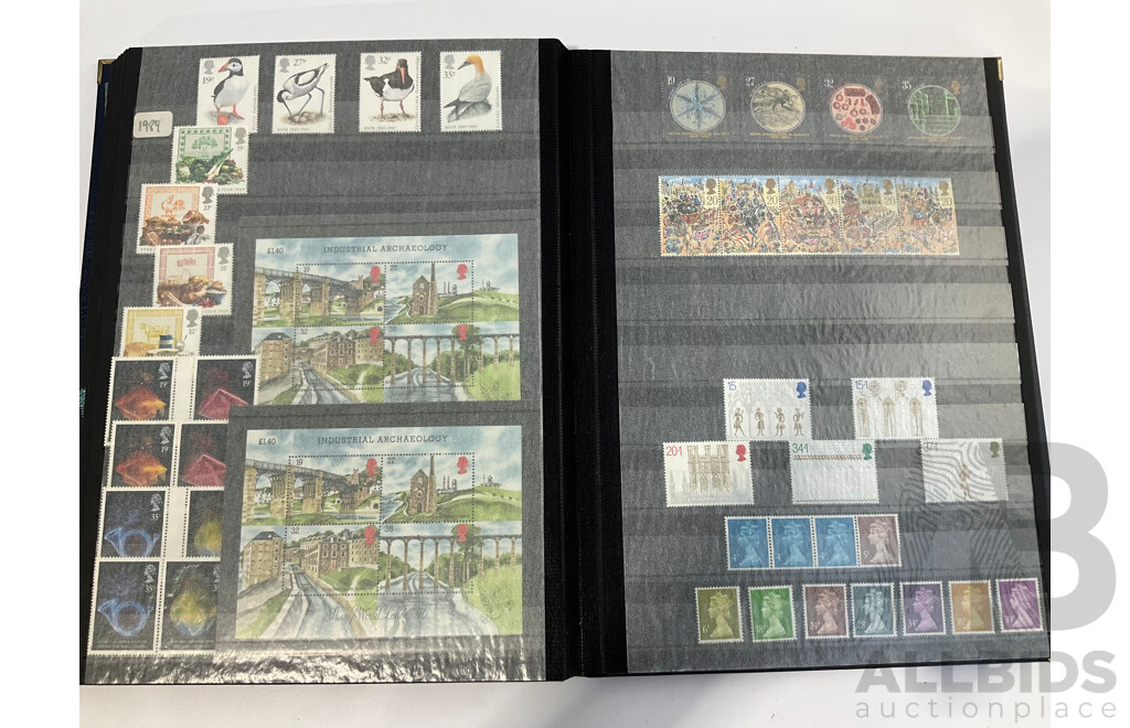 Album of United Kingdom Mint Stamps, Blocks, Strips and Mini Sheets, Examples Spanning 1979 to 1993