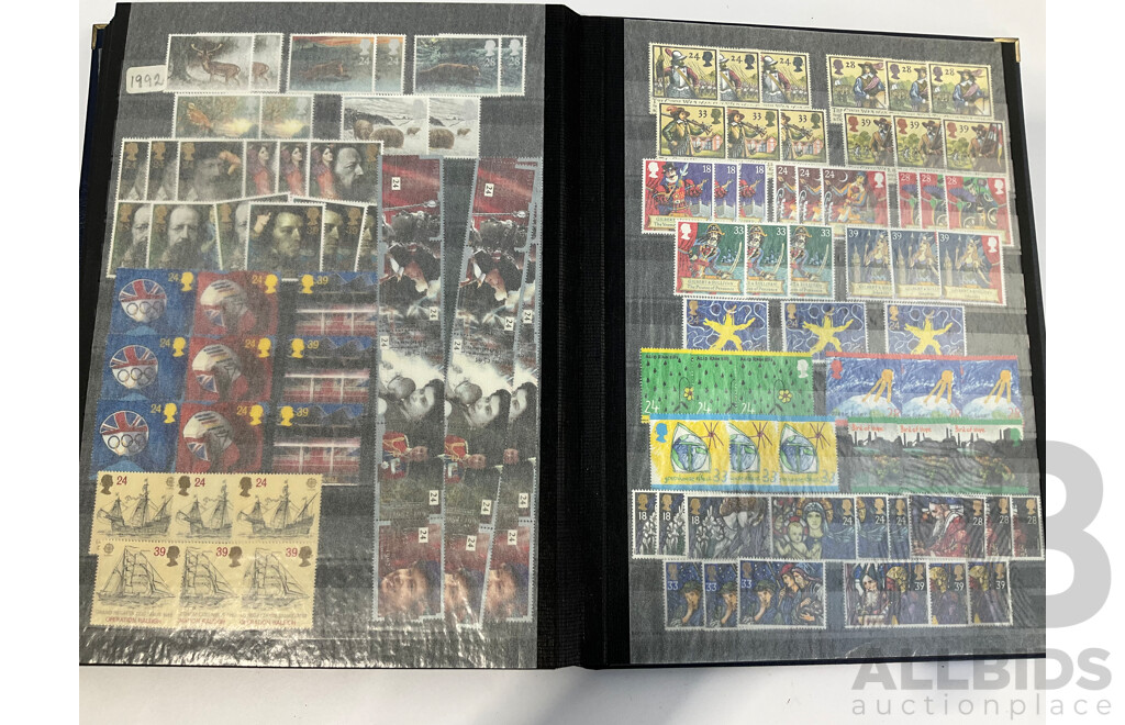 Album of United Kingdom Mint Stamps, Blocks, Strips and Mini Sheets, Examples Spanning 1979 to 1993