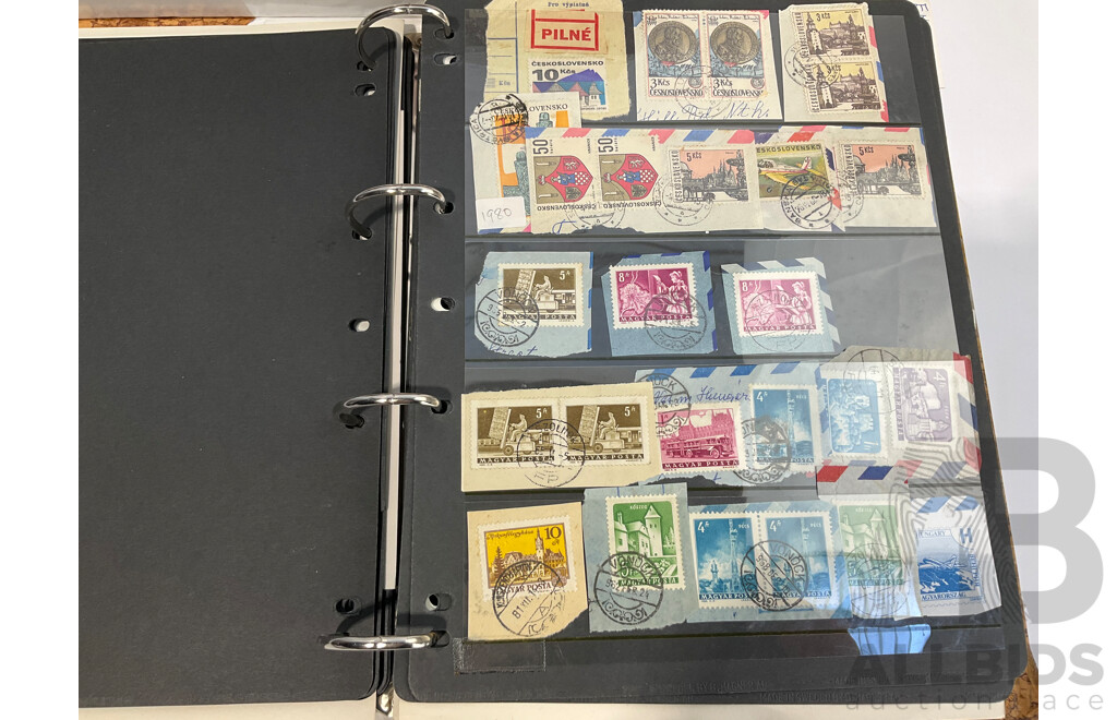 Six Albums of Cancelled Stamps and Prepaid Envelopes Including Australia, Iran, Israel, Spain, Singapore, Poland, Hong Kong