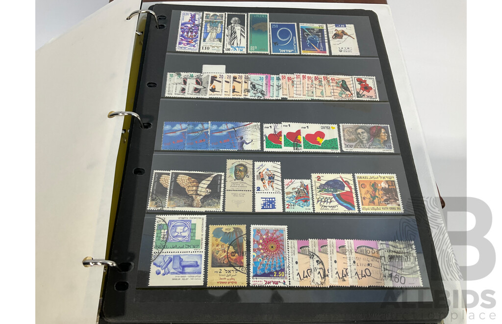 Six Albums of Cancelled Stamps and Prepaid Envelopes Including Australia, Iran, Israel, Spain, Singapore, Poland, Hong Kong