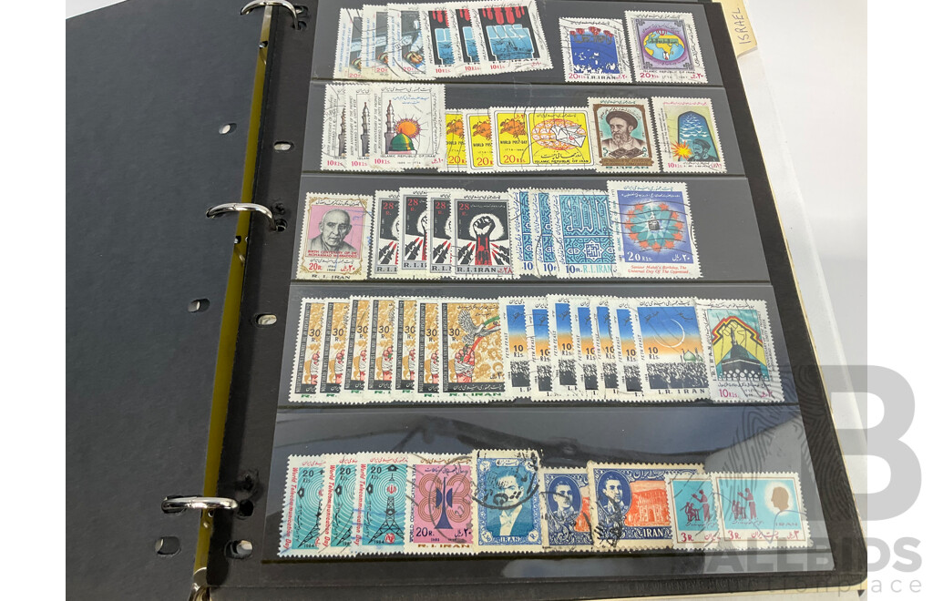 Six Albums of Cancelled Stamps and Prepaid Envelopes Including Australia, Iran, Israel, Spain, Singapore, Poland, Hong Kong