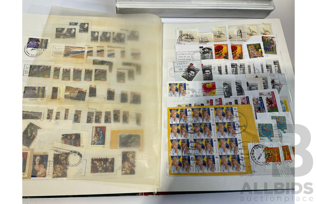 Six Albums of Cancelled Stamps and Prepaid Envelopes Including Australia, Iran, Israel, Spain, Singapore, Poland, Hong Kong