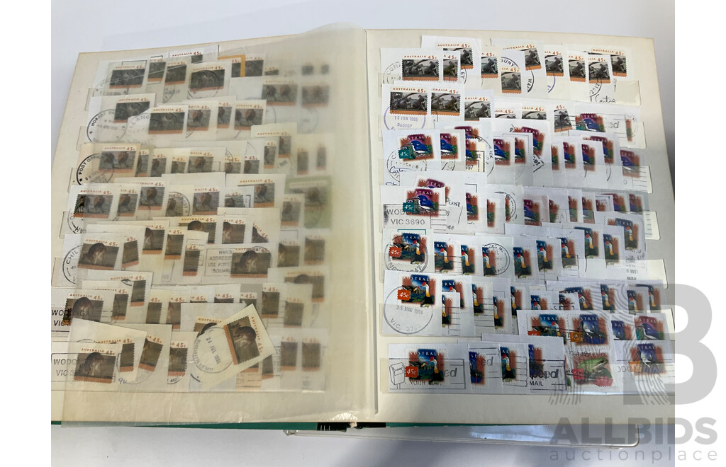 Six Albums of Cancelled Stamps and Prepaid Envelopes Including Australia, Iran, Israel, Spain, Singapore, Poland, Hong Kong