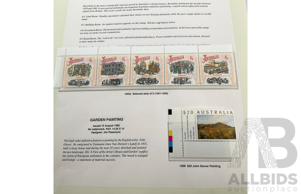 Seven Seas Album of Australian Stamps, Spanning 1984 to 1990, Multiple Sets of Each Year, Mostly Mint, Including Mint Twenty Dollar John Glover Painting