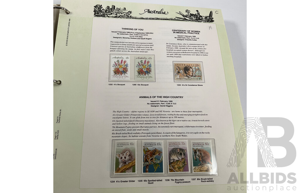 Seven Seas Album of Australian Stamps, Spanning 1984 to 1990, Multiple Sets of Each Year, Mostly Mint, Including Mint Twenty Dollar John Glover Painting