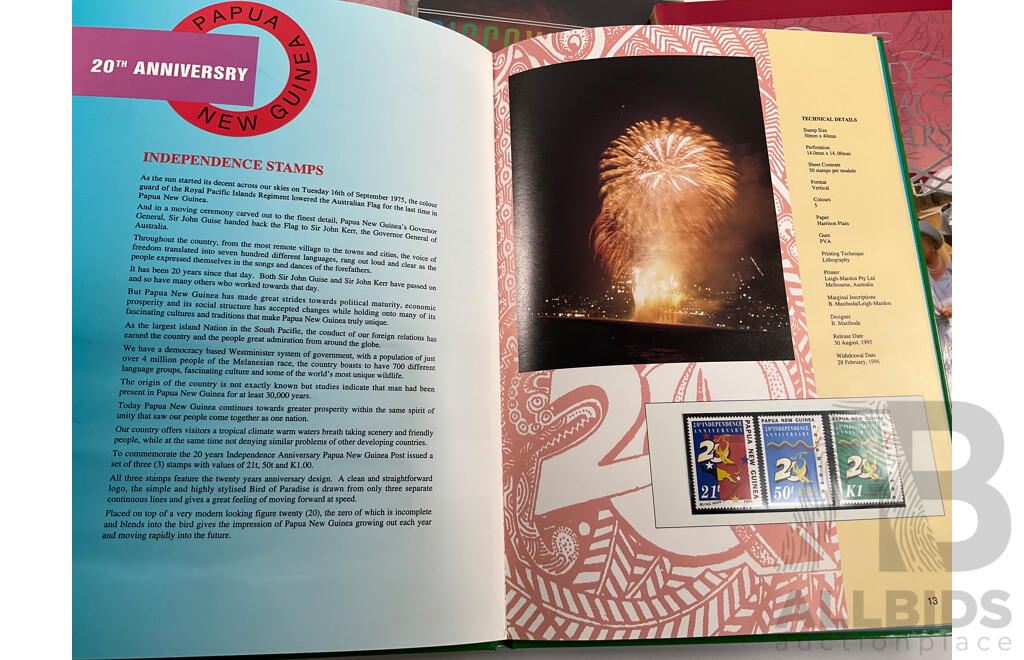 Collection of Australian Post Stamp Books Including Women of Oz, Forty Royal Years, Coming South, Zoos of Australia, Discoveries Medical Science in Australia with Papua New Guinea 1995 Stamp Album