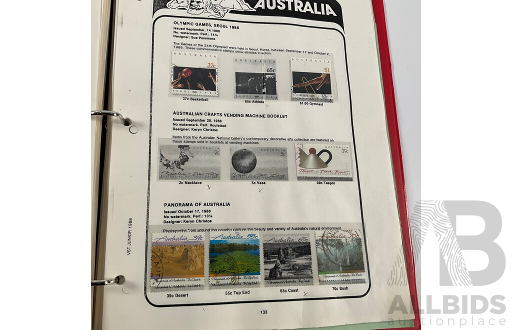 Australian VST Album of Cancelled Stamps Spanning 1987 to 1989