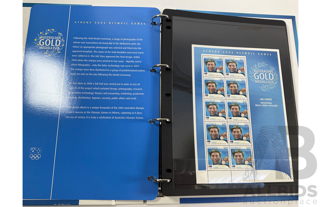 Australian 2004 Album of Mint Stamp Mini Sheets, Athens 2004 Olympic Games - Face Value $85