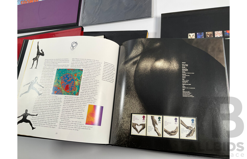 United Kingdom Royal Mail Annual Special Stamps Including Sets 12, 13, 15, Millennial Stamp Album, the Penny Black 1840-1990 Anniversary Book, United Nations New York Stamp Collection