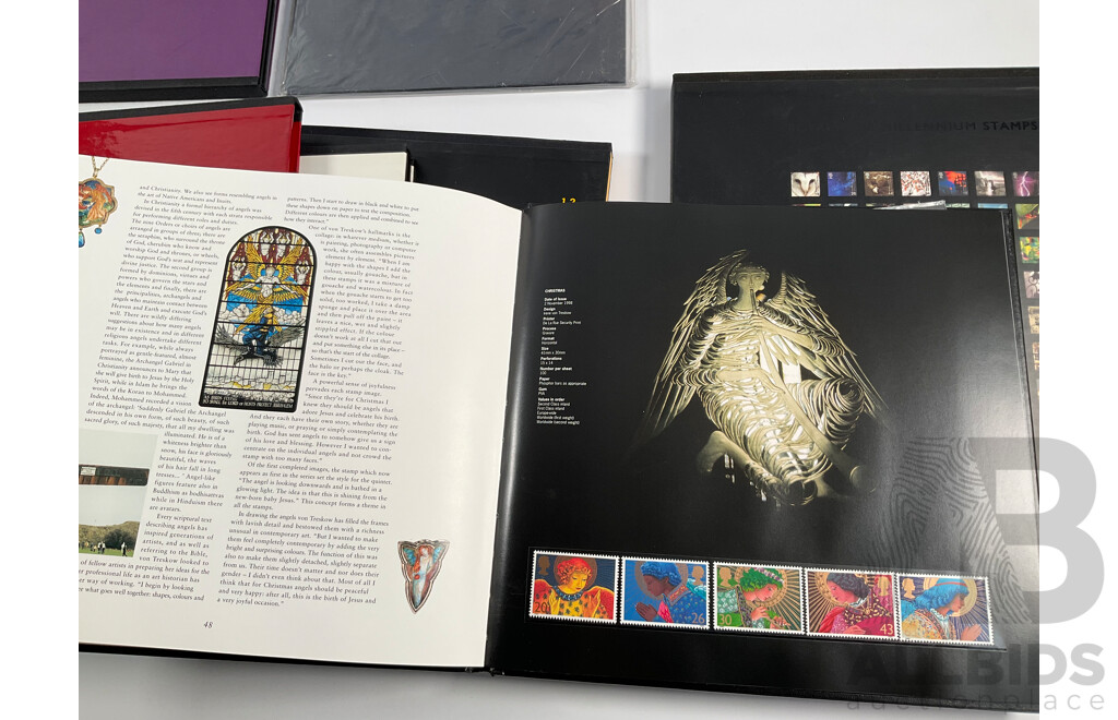 United Kingdom Royal Mail Annual Special Stamps Including Sets 12, 13, 15, Millennial Stamp Album, the Penny Black 1840-1990 Anniversary Book, United Nations New York Stamp Collection