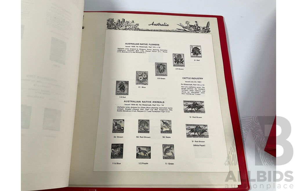 Album of Australian 1978/1979 First Day Covers with 1938 KGV Twopence Prepaid Envelope, Two Empty Seven Seas Hingeless Stamp Albums 1914 to 1985, Golden Days of Radio Postal Stamp Pack, The Stamp of Australia Book