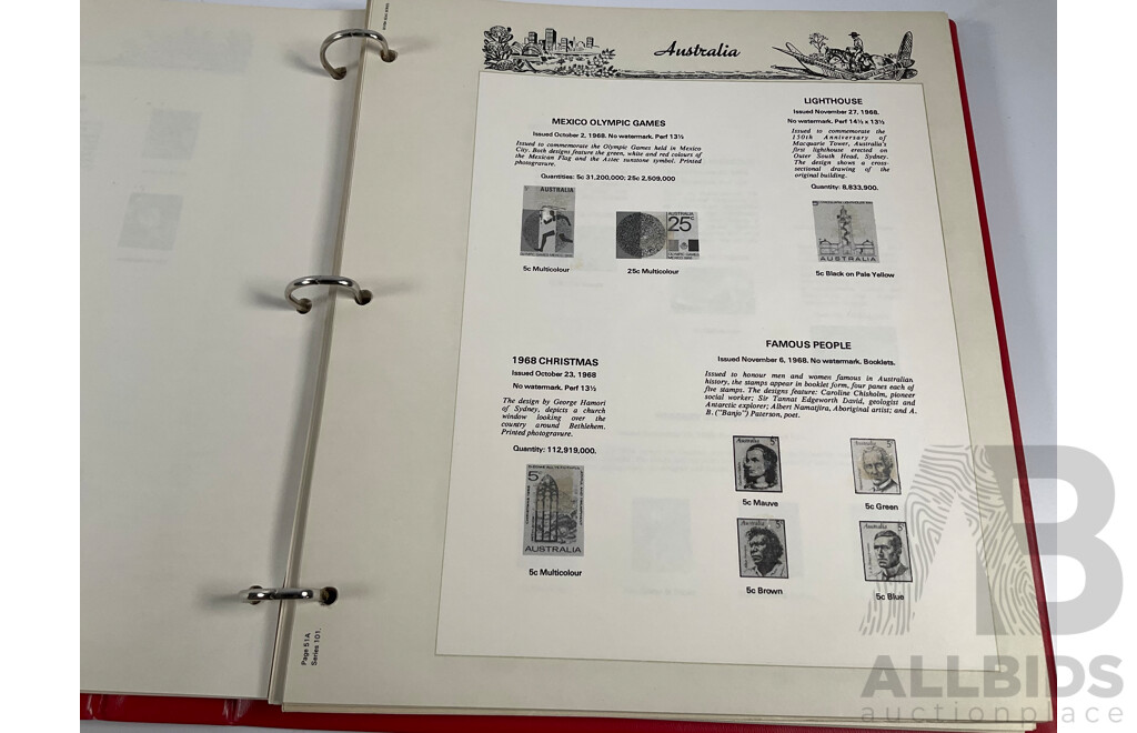 Album of Australian 1978/1979 First Day Covers with 1938 KGV Twopence Prepaid Envelope, Two Empty Seven Seas Hingeless Stamp Albums 1914 to 1985, Golden Days of Radio Postal Stamp Pack, The Stamp of Australia Book