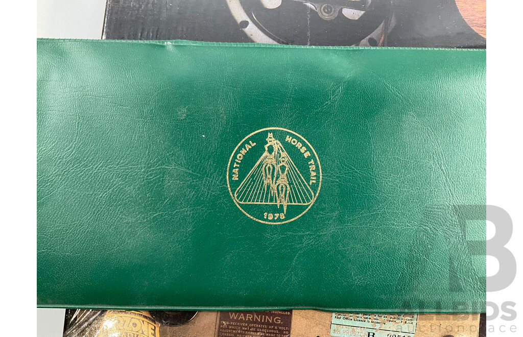 Album of Australian 1978/1979 First Day Covers with 1938 KGV Twopence Prepaid Envelope, Two Empty Seven Seas Hingeless Stamp Albums 1914 to 1985, Golden Days of Radio Postal Stamp Pack, The Stamp of Australia Book