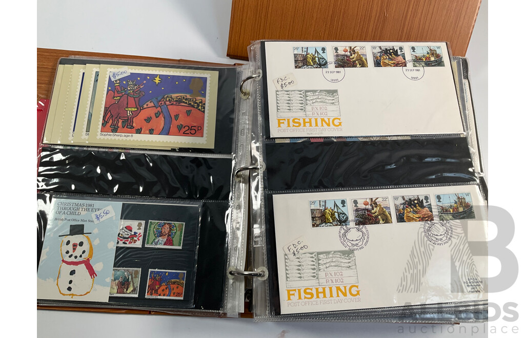 Two Albums of United Kingdom First Day Covers, Stamp Packs and Maximum Cards Spanning 1977 to 1987 Including Consecutive Year Packs 1981 to 1987