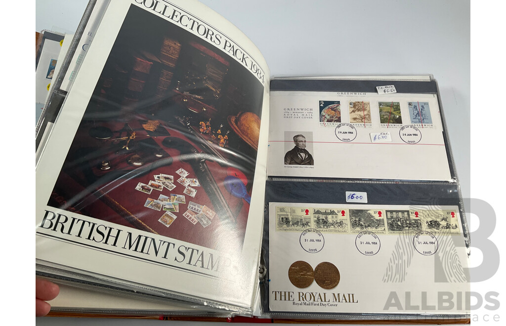 Two Albums of United Kingdom First Day Covers, Stamp Packs and Maximum Cards Spanning 1977 to 1987 Including Consecutive Year Packs 1981 to 1987