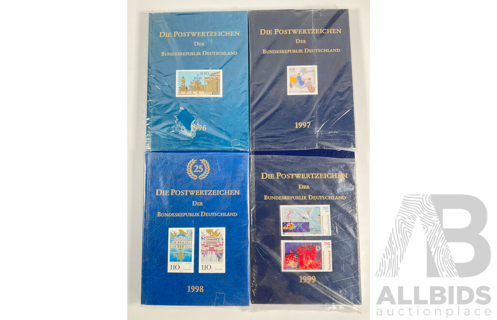 Four German Annual Stamp Albums Including 1996, 1997, 1998, 1999