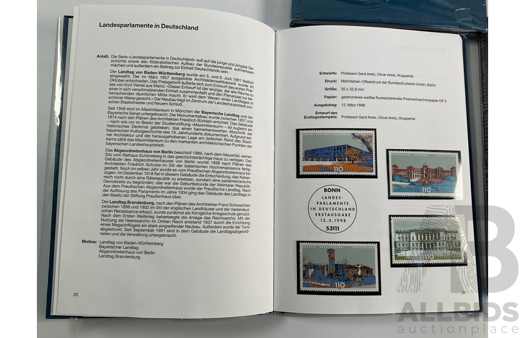 Four German Annual Stamp Albums Including 1996, 1997, 1998, 1999