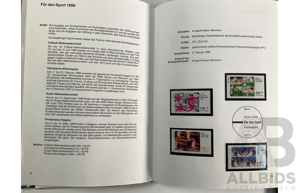 Four German Annual Stamp Albums Including 1996, 1997, 1998, 1999