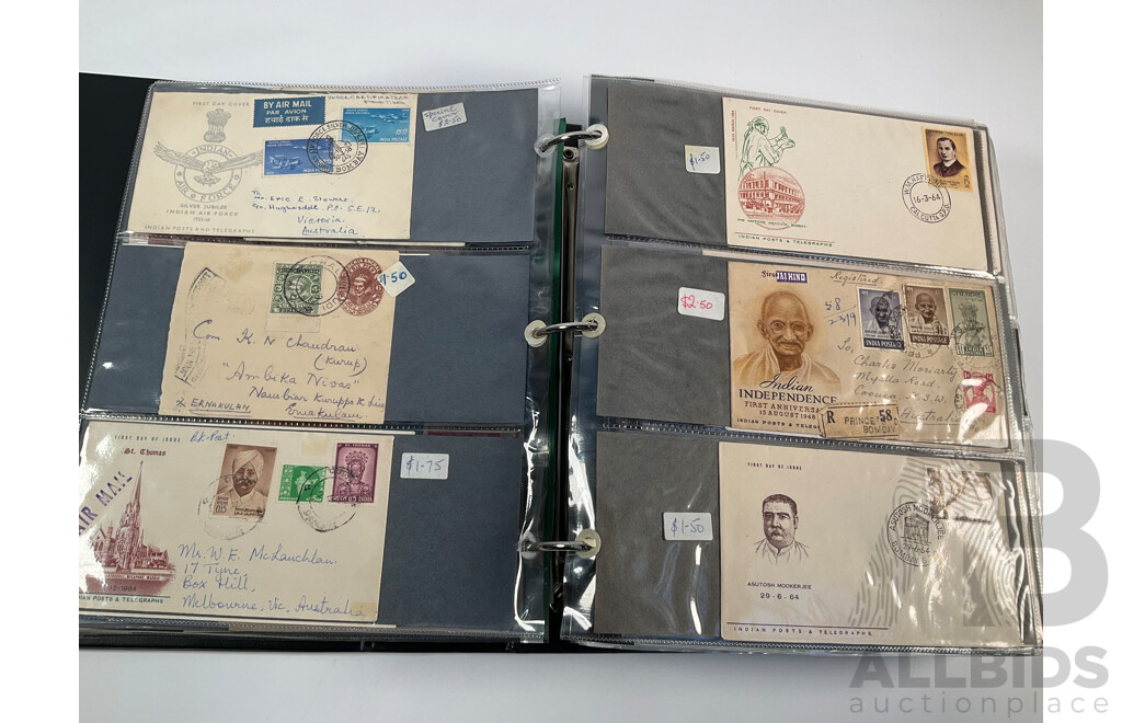 Album of Vintage International First Day Covers Including India, Gibraltar, South Africa, Singapore, Malaysia, Sarawak, Fiji, Pitcairn Islands, Solomon Islands