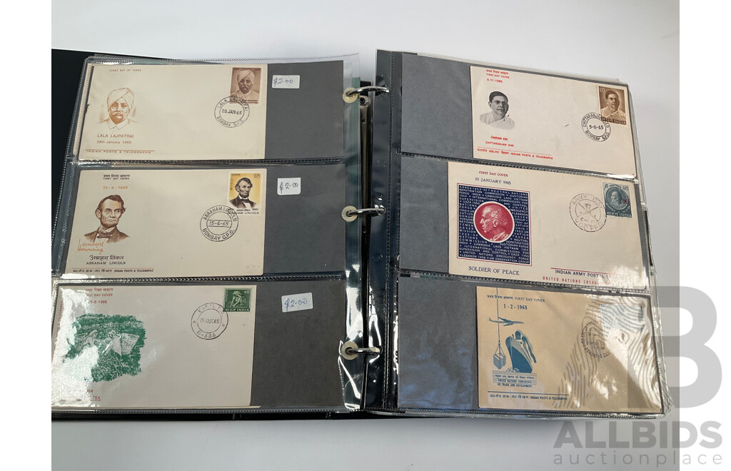 Album of Vintage International First Day Covers Including India, Gibraltar, South Africa, Singapore, Malaysia, Sarawak, Fiji, Pitcairn Islands, Solomon Islands