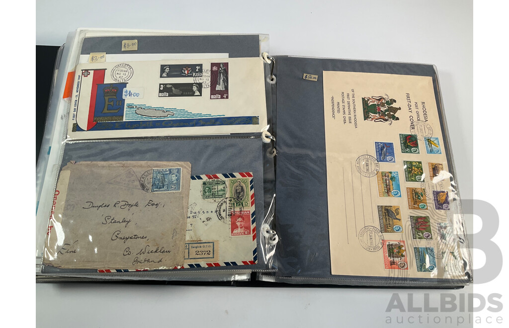 Album of Vintage International First Day Covers Including India, Gibraltar, South Africa, Singapore, Malaysia, Sarawak, Fiji, Pitcairn Islands, Solomon Islands