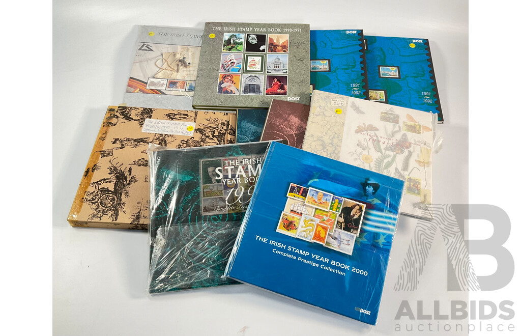 Eleven Irish Annual Stamp Albums Including 1989-1990, 1990-1991, 1990-1991 Special Edition, 1991-1992(2) 1994-1995, 1995-1996, 1997, 1998, 1999, 2000