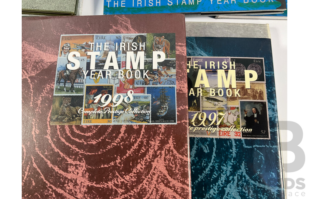Eleven Irish Annual Stamp Albums Including 1989-1990, 1990-1991, 1990-1991 Special Edition, 1991-1992(2) 1994-1995, 1995-1996, 1997, 1998, 1999, 2000