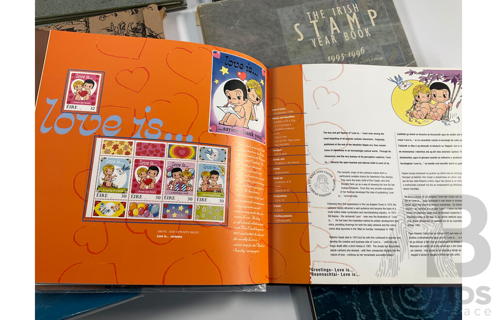 Eleven Irish Annual Stamp Albums Including 1989-1990, 1990-1991, 1990-1991 Special Edition, 1991-1992(2) 1994-1995, 1995-1996, 1997, 1998, 1999, 2000