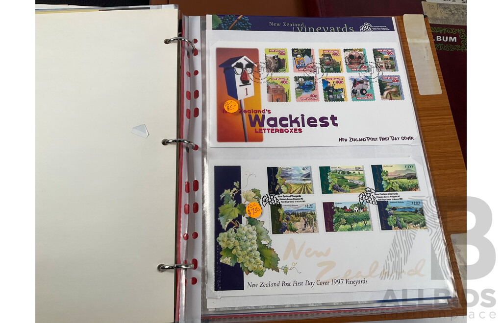 Collection of International Stamp Packs and First Day Covers Including United Stamps of All Nations Series, Australia, New Zealand, Hong Kong, China, Poland