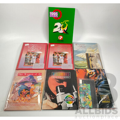 Collection of Australian Post Stamp Books Including Women of Oz, Forty Royal Years, Coming South, Zoos of Australia, Discoveries Medical Science in Australia with Papua New Guinea 1995 Stamp Album