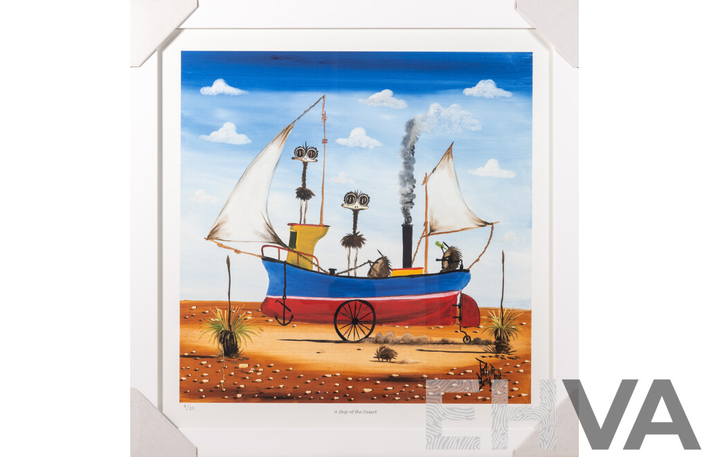 Peter Browne, (20th Century, Australian, 1947-), A Ship of the Desert, Giclee Limited Edition Print, Hand Signed, 65 x 65 cm (frame)