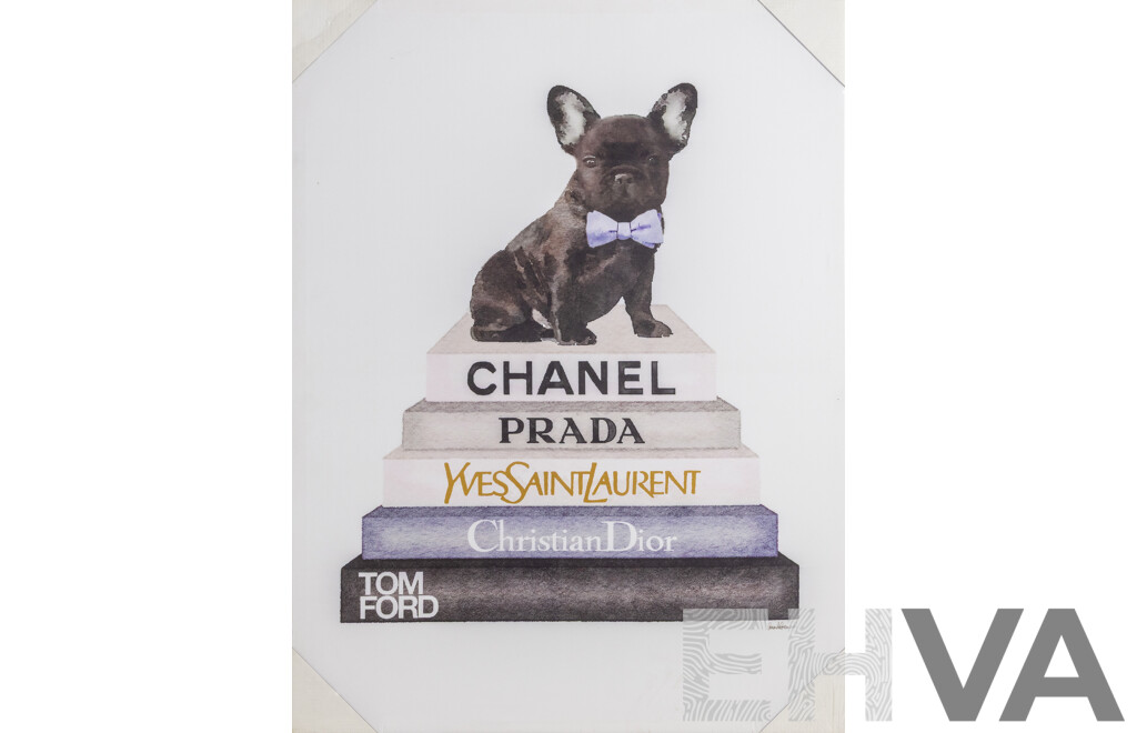 Stupell Industries Book Stack a Mix French Bull Dog Atop Designer Books, Reproduction Canvas Print After Original Watercolour, 80 x 60 cm