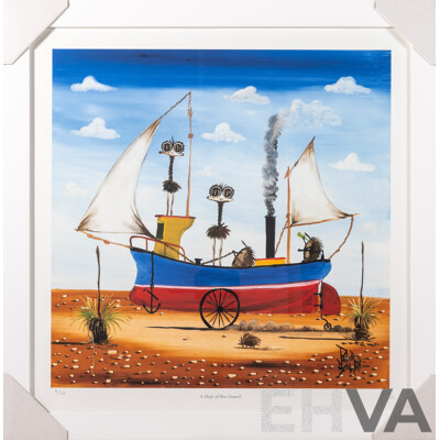 Peter Browne, (20th Century, Australian, 1947-), A Ship of the Desert, Giclee Limited Edition Print, Hand Signed, 65 x 65 cm (frame)
