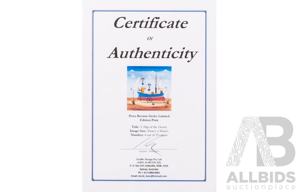 Peter Browne, (20th Century, Australian, 1947-), A Ship of the Desert, Giclee Limited Edition Print, Hand Signed, 65 x 65 cm (frame)