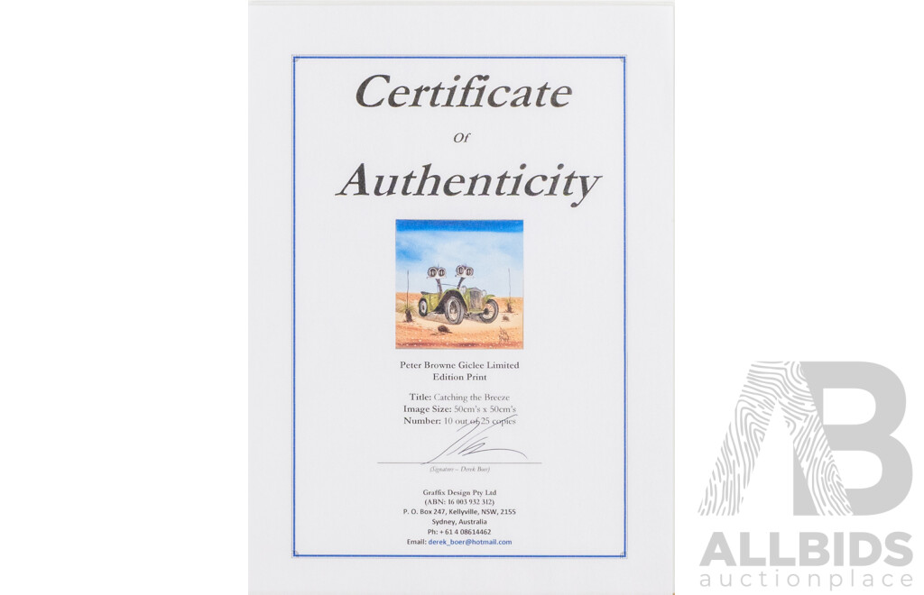 Peter Browne, (20th Century, Australian, 1947-), Catching the Breeze, Giclee Limited Edition Print, Hand Signed, 65 x 65 cm (frame)