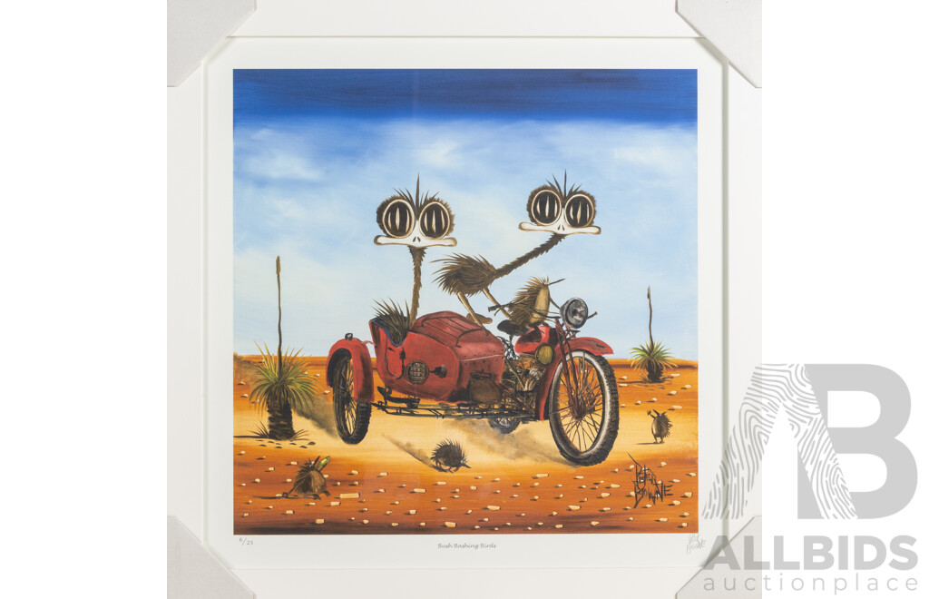 Peter Browne, (20th Century, Australian, 1947-), Bush Bashing Birds, Giclee Limited Edition Print, Hand Signed, 65 x 65 cm (frame)