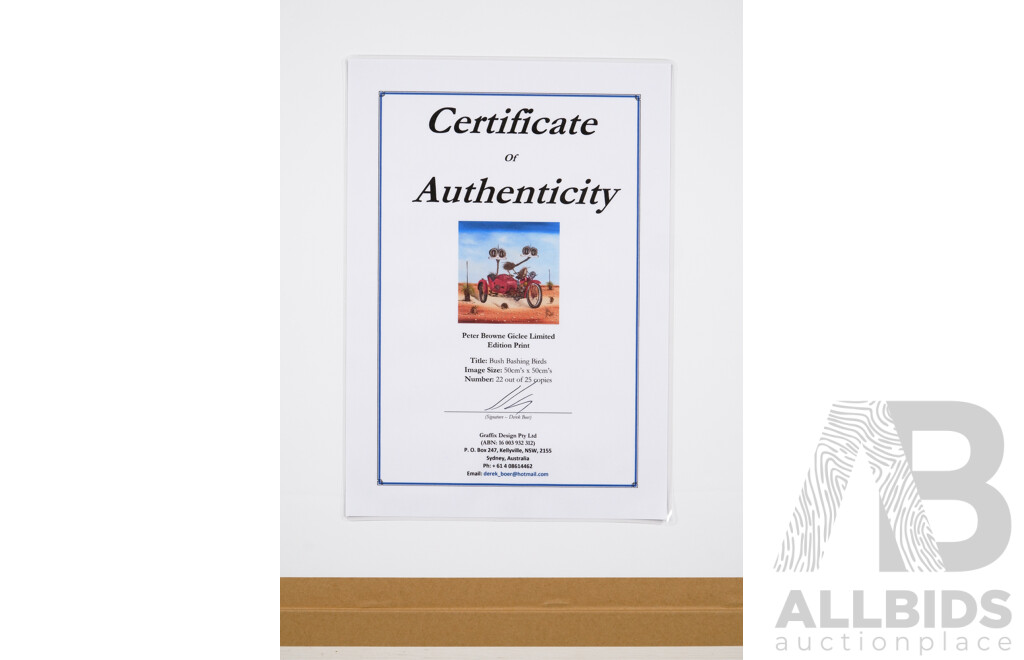 Peter Browne, (20th Century, Australian, 1947-), Bush Bashing Birds, Giclee Limited Edition Print, Hand Signed, 65 x 65 cm (frame)