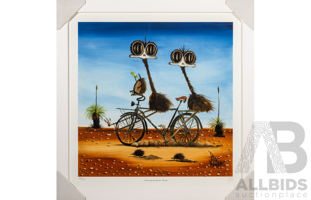 Peter Browne, (20th Century, Australian, 1947-), A Bicycle Built for Three, Giclee Limited Edition Print, Hand Signed, 65 x 65 cm (frame)